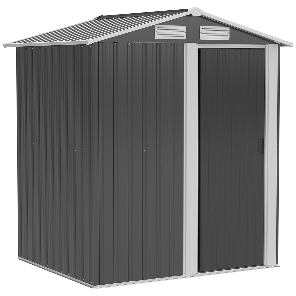 Outsunny Garden Metal Tool Storage Shed with Sliding Door, Sloped Roof and Foundation Kit, 152 x 132 x 188cm, Grey