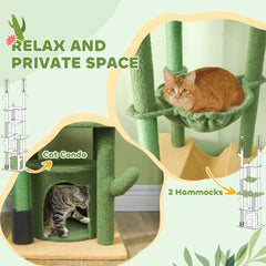 PawHut 225-255cm Adjustable Floor to Ceiling Cat Tree, Tall Cat Tower for Indoor Cats w/ Scratching Posts, Green