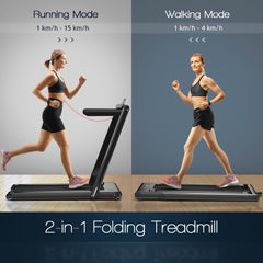 2-in-1 Folding Under Desk Treadmill with Dual LED Display-Black