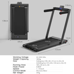 2-in-1 Folding Under Desk Treadmill with Dual LED Display-Black