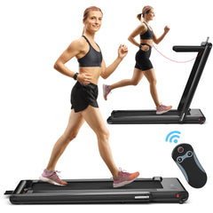 2-in-1 Folding Under Desk Treadmill with Dual LED Display-Black