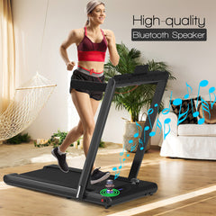 2-in-1 Folding Under Desk Treadmill with Dual LED Display-Black