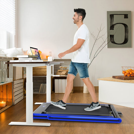 2-in-1 Folding Under Desk Treadmill with Dual LED Display-Blue