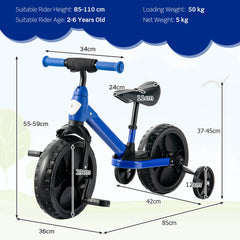 4-in-1 Kids Training Balance Bike with Training Wheels-Blue