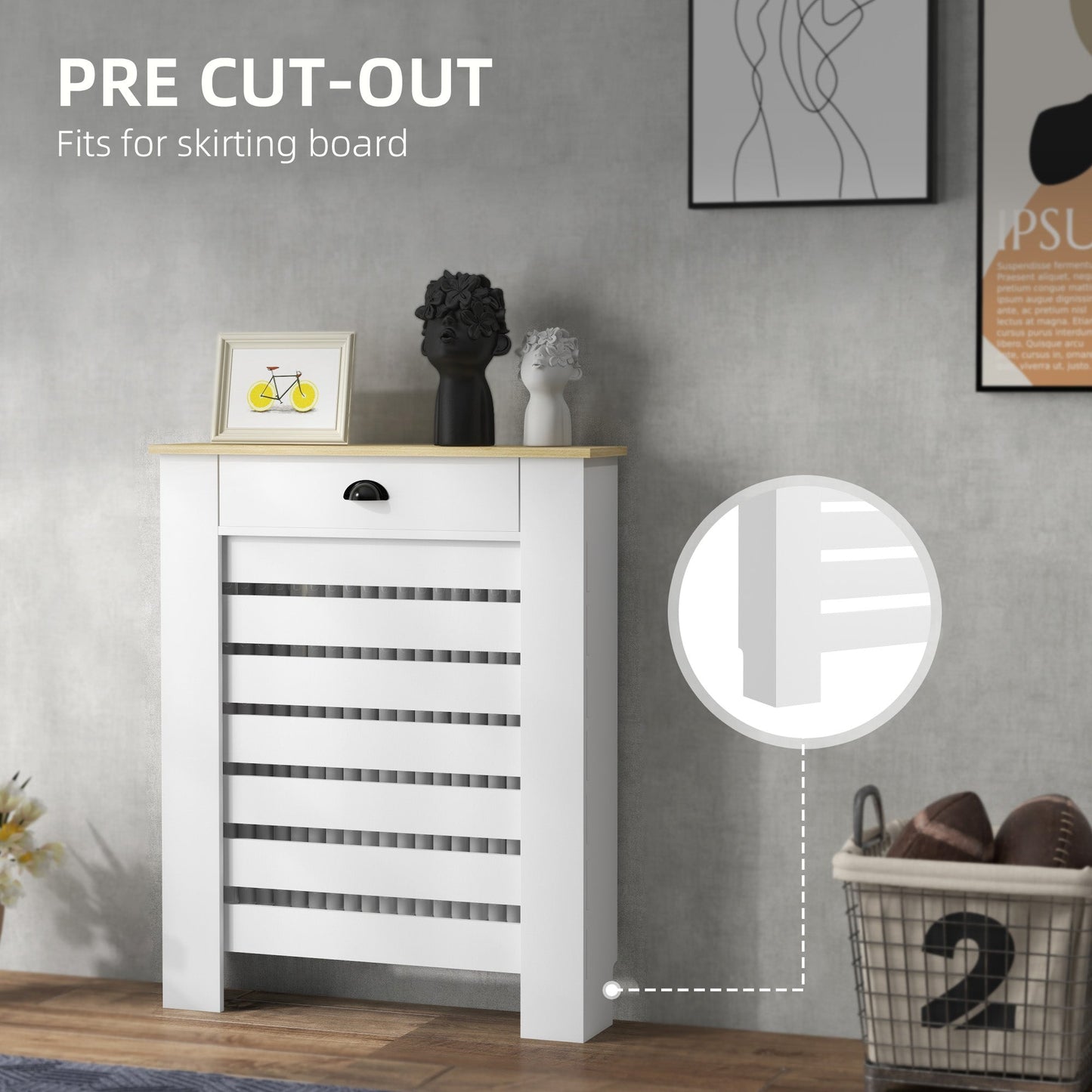 HOMCOM 95.5H x 78Wcm Radiator Cover, with Drawer - White