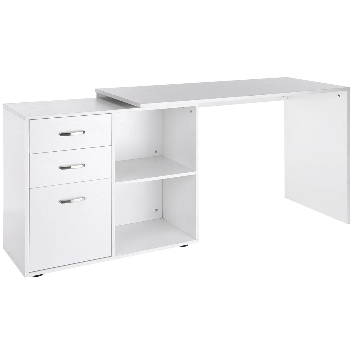 HOMCOM L Shaped Computer Desk, Reversible Home Office Desk with Drawers, File Cabinet and Storage Shelves, Study Table, 117 x 83.5 x 76cm, White