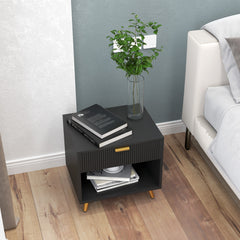 HOMCOM Elegant Bedside Table, with Drawer and Shelf - Black/Gold Tone