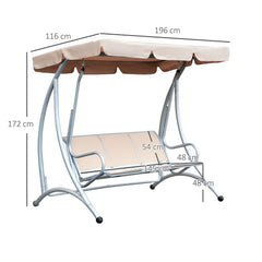 Outsunny 3 Seater Garden Swing Seat Bench Steel Swing Chair with Adjustable Canopy for Outdoor Patio Porch - Beige