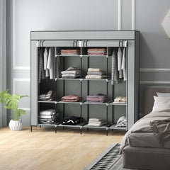 HOMCOM Fabric Wardrobe for Bedroom, Portable Cloth Wardrobe with 10 Compartments, 2 Hanging Rails and 4 Fabric Drawers, 166 x 42.5 x 169.5cm, Dark Grey