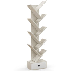 10-Tier Tree Bookshelf with Drawer with Anti-Tipping Kit-Beige