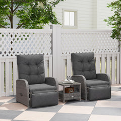 Outsunny 2 Seater Patio Rattan Wicker Chaise Lounge Sofa Set w/ Cushion for Patio Garden Porch, Grey