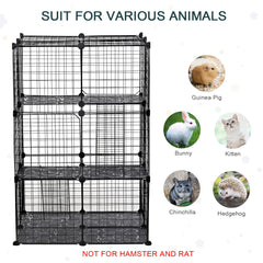 PawHut Pet Playpen DIY Small Animal Cage Enclosure Metal Wire Fence 39 Panels with 3 Doors 2 Ramps for Kitten Bunny Chinchilla Pet Mink Black