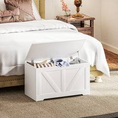 HOMCOM 100L Home Storage Box, with Safety Hinges - White Wood-Effect