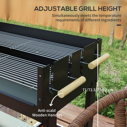 Outsunny Charcoal√Ç BBQ√Ç Grill, Barbecue√Ç Trolley with Double Adjustable Grill, Side Table, Storage Shelf and Wheels for Outdoor Garden Party Cooking, Black