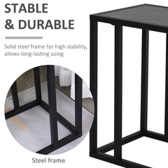 HOMCOM C Shape Bedside Table w/Metal Frame Marble-Effect Top Sofa Narrow Snack End Table for Living Room, Black