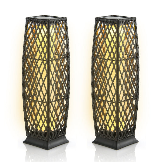 2 Pieces Outdoor Solar-Powered Floor Lamp Set-Brown