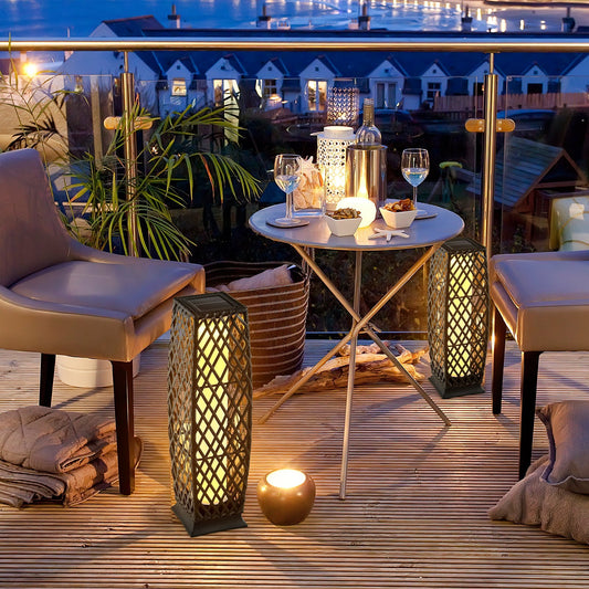 2 Pieces Outdoor Solar-Powered Floor Lamp Set-Brown