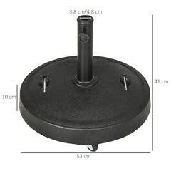 Outsunny 23.5kg Resin Garden Parasol Base with Wheels and Retractable Handles, Round Outdoor Market Umbrella Stand Weight for Poles of â38mm to â48mm, Black