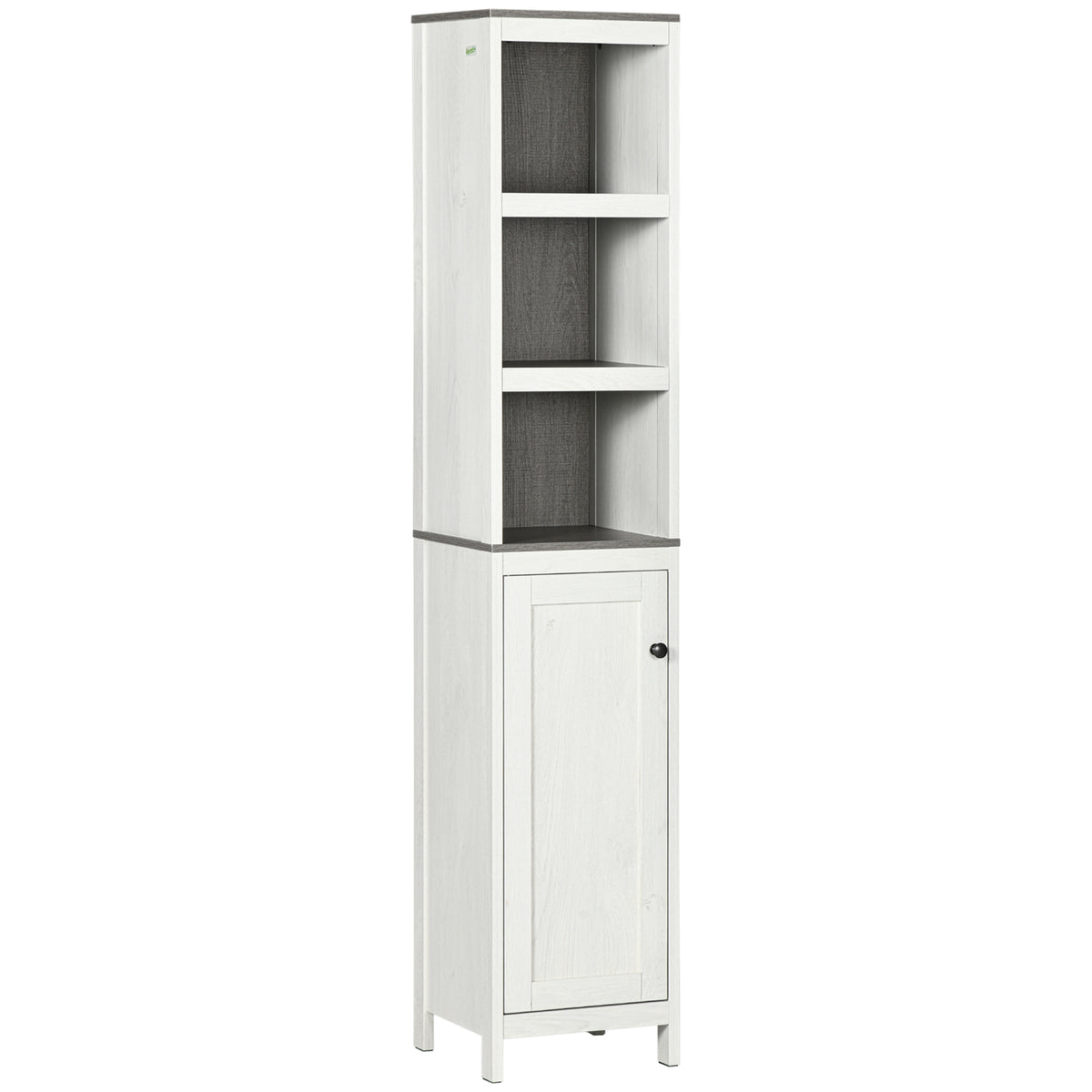 kleankin Tall Bathroom Storage Cabinet, Freestanding Tower Cabinet with 3 Open Shelves and Adjustable Shelf, Antique White