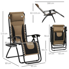 Outsunny Zero Gravity Lounger Chair Set of 2, Folding Reclining Patio Chair with Padded Seat, Cup Holder, Soft Cushion and Headrest for Poolside, Camping, Coffee