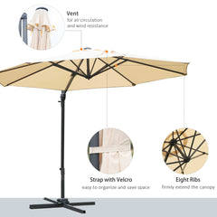 Outsunny Round Umbrella Parasol W/ Tilt 360√Ç¬∞ Rotation and Hand Crank Cross Base-Beige