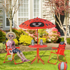 Outsunny Kids Outdoor Table and Chairs Garden Furniture Ladybird Pattern with Removable & Height Adjustable Sun Umbrella, Red