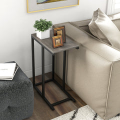 C-Shaped End Table for Couch and Bed with Metal Frame-Grey