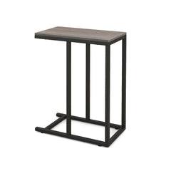 C-Shaped End Table for Couch and Bed with Metal Frame-Grey