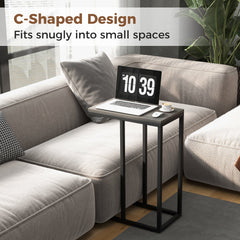 C-Shaped End Table for Couch and Bed with Metal Frame-Grey