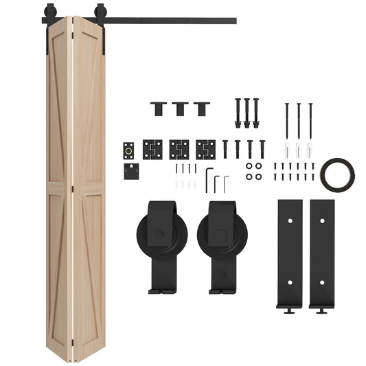 HOMCOM 4FT/122CM Bi-Folding Sliding Barn Door Hardware Track Kit, Heavy Duty Sliding Door Kit for 2 Doors with J Shape Hanger