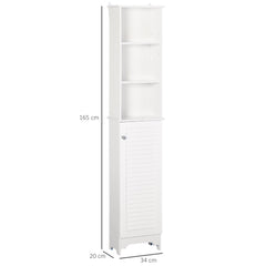 HOMCOM Tall Bathroom Cabinet Storage Cupboard Floor Standing Home Bathroom Furniture w/ 6 Shelves 165H x 34W x 20D cm White