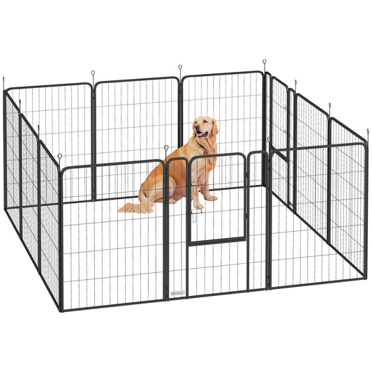 PawHut 12 Panels Heavy Duty Dog Playpen with Doors, for Large Dogs, 100cm High, Black