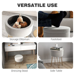 HOMCOM 5L Velvet-Feel Storage Ottoman - Cream White