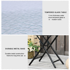 Outsunny Foldable Garden Table, Round Folding Table with Glass Tabletop and Safety Buckle for Patio, Garden, Outdoor, Indoor, Black