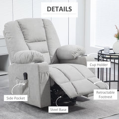 HOMCOM Oversized Riser and Recliner Chairs for the Elderly, Fabric Upholstered Lift Chair for Living Room with Remote Control, Side Pockets, Cup Holder, Light Grey