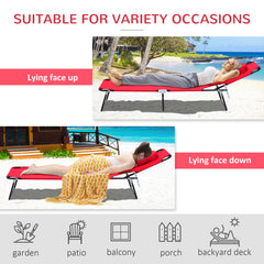 Outsunny Foldable Outdoor Sun Lounger Adjustable Backrest Reclining Chair with Pillow and Reading Hole Garden Beach, Red