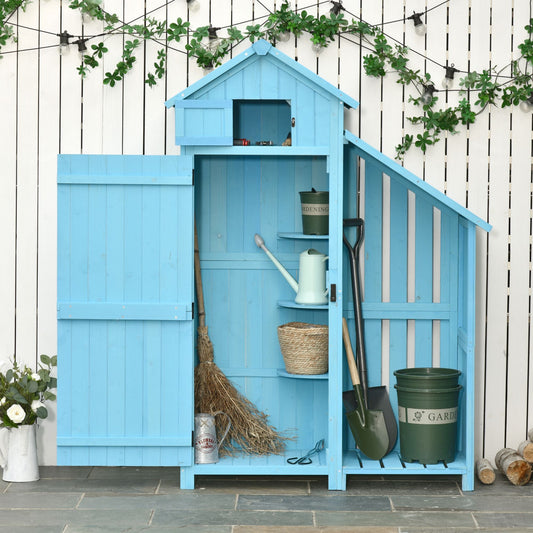 Outsunny Wooden Shed, Garden Storage Cabinet with Log Store, Waterproof Asphalt Roof and Lockable Door, Narrow Tool Organizer, 130 x 55 x 180 cm