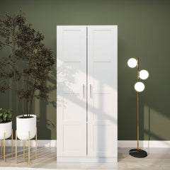 HOMCOM Double Paneled Door Wardrobe, with Shelves - White