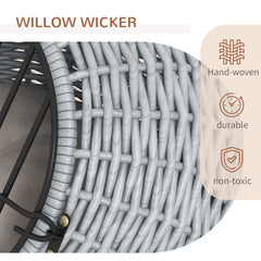 سلة حمل الحيوانات الأليفة من PawHut Wicker Pet Carrier Basket Cat Kitten Bed قفص سفر محمول مع مقبض مبطن ناعم، رمادي 50 × 40 × 40 سم