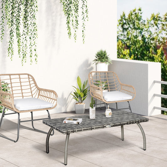 Outsunny PE Wicker Rattan Garden Coffee Table - Mixed Grey