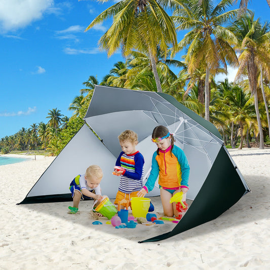 Outsunny 2m UV Protection Fishing Beach Umbrella Brolly Shelter w/ Side Panel Tent Green