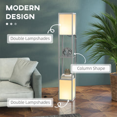 HOMCOM Modern Shelf Floor Lamp with Dual Ambient Light, Standing Lamp Living Room, Bedroom, 156cm, Grey