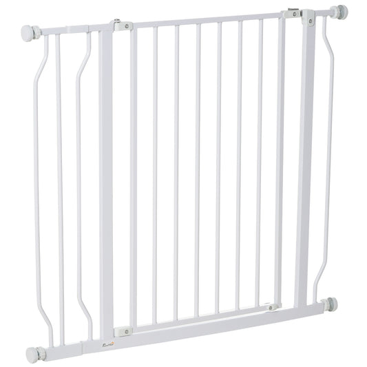 PawHut Wide Dog Safety Gate, with Door Pressure, for Doorways, Hallways, Staircases - White