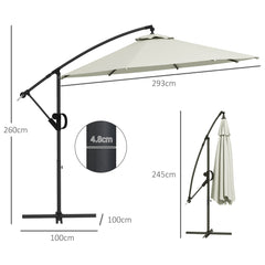 Outsunny 3(m) Offset Cantilever Parasol Umbrella, with Cross Base - Cream