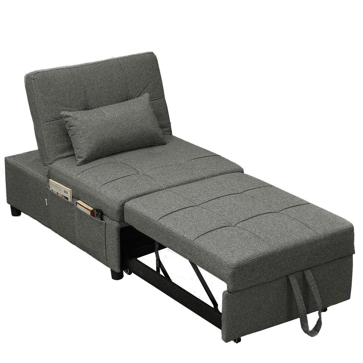 HOMCOM Four-In-One Single Sleeper Chair - Dark Grey