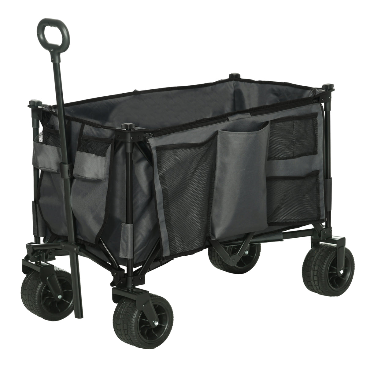 Outsunny Folding Garden Trolley, Cargo Traile on Wheels, Collapsible Camping Trolley, Outdoor Utility Wagon, Dark Grey