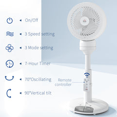 HOMCOM 9'' Air Circulator Fan 3 Speed 3 Mode, 70√Ç¬∞ Oscillation 90√Ç¬∞ Vertical Tilt, Height Adjustable, Remote Controller, for Living Room, Bedroom, Office, White