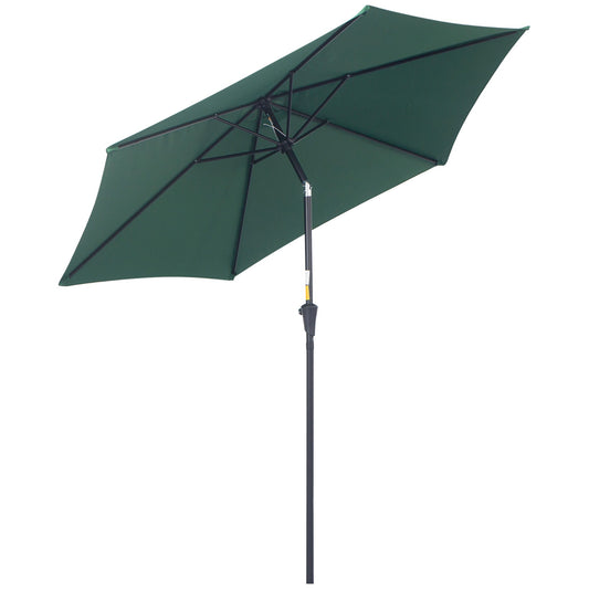 Outsunny 2.6M Garden Parasol Umbrella with Tilt and Crank, Outdoor Sun Parasol Sunshade Shelter with Aluminium Frame, Green