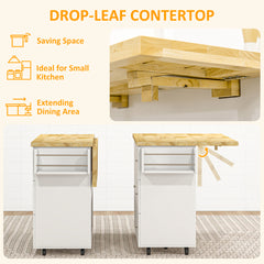 HOMCOM Drop-Leaf Kitchen Island on Wheels Utility Storage Cart with Drawers & Cabinet for Kitchen, Dining & Living Room