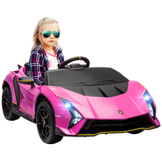 AIYAPLAY 12V Lamborghini Autentica Licensed Kids Electric Car with Remote Control, Four Suspension Wheels, Soft Start, Pink